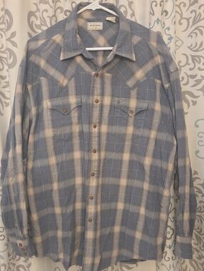Stetson Light Blue and White Plaid Western Button-Up Shirt